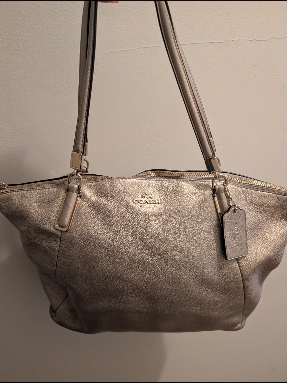 COACH Metallic Leather Shoulder Tote - Silver